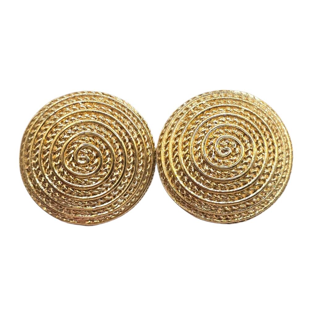 Earrings Vintage Domed Button Shaped Spiral Concentric Pattern Pierced SKU 3444